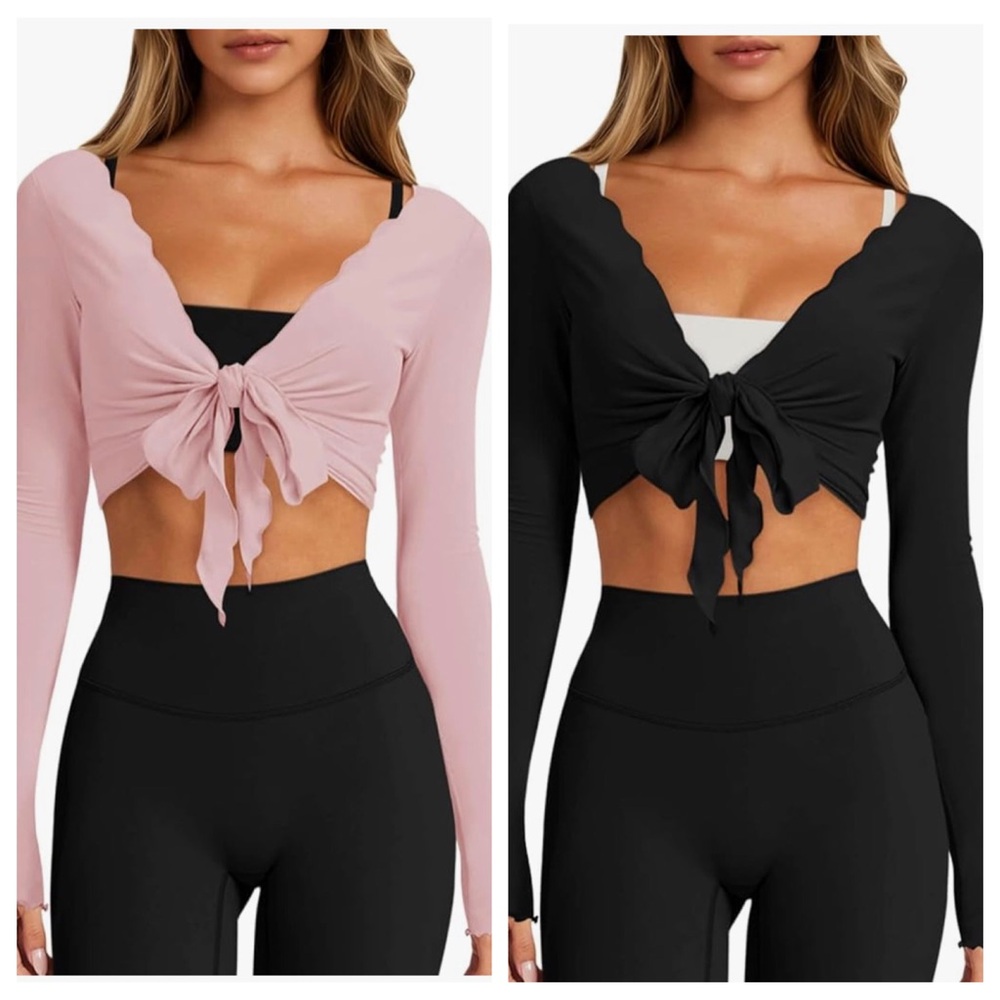 Set of 2 pink black ballet wrap tops small